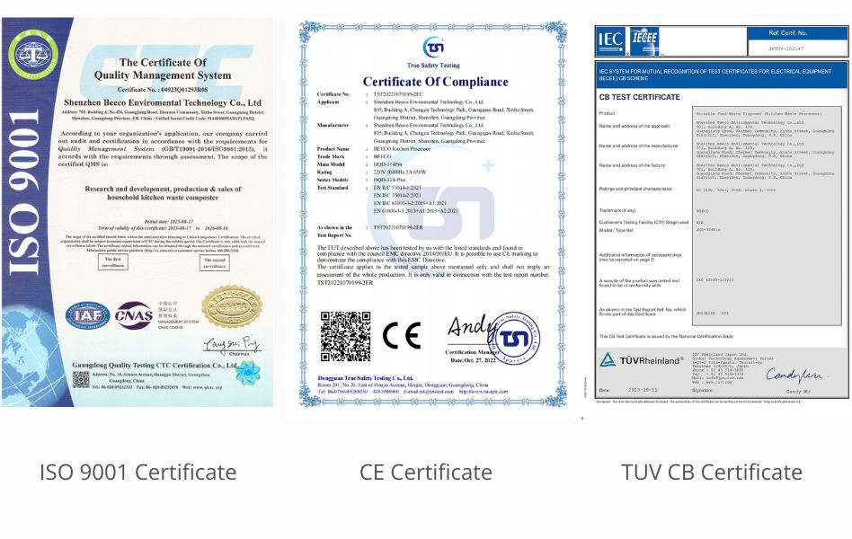 electric waste food compost bin certification